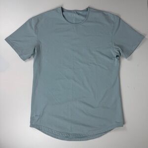 BYLT Basics Mens Drop Cut Lux T-Shirt Light Blue Short Sleeve Curved Hem Large